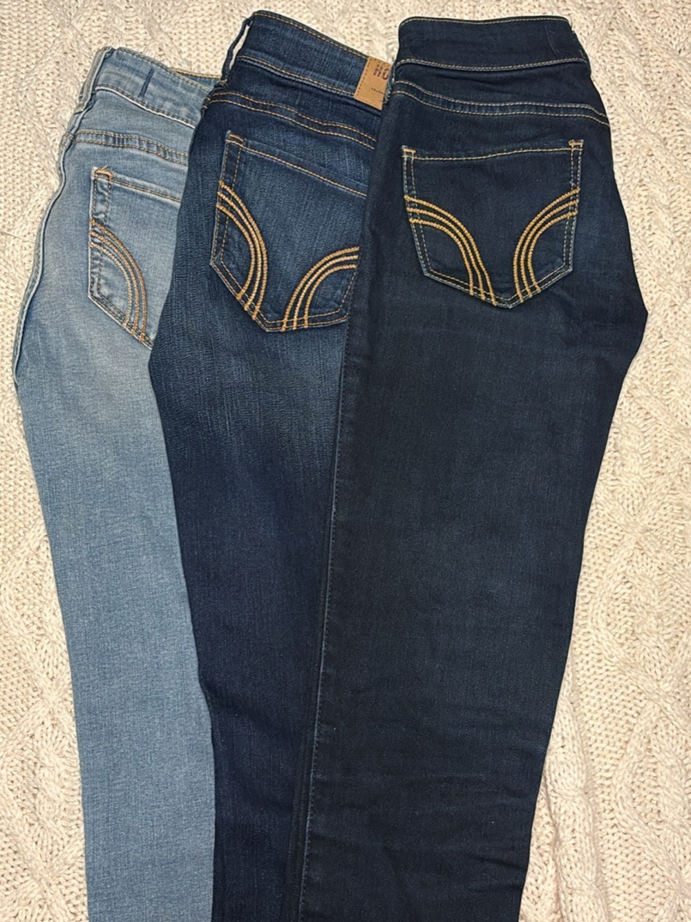 Vintage Hollister 3 pair Skinny Jeans in Light Blue, Mid Blue, and Dark Indigo